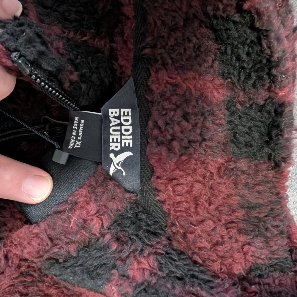 Eddie Bauer Burgundy and Black Fleece Jacket - Picture 2 of 4